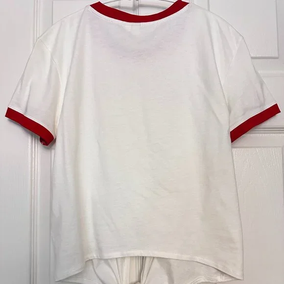 Tie-up ringer T-shirt with red collar - Picture 2 of 2
